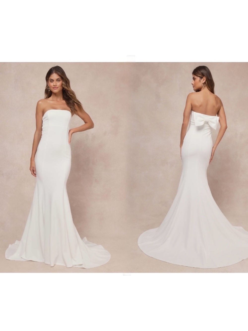 NWOT Lulus Perfectly Romantic White Strapless Bow Mermaid Maxi Wedding Dress M